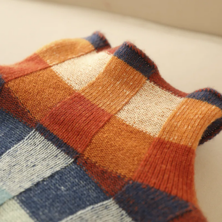 Adalynn | Bunter Rollkragenpullover mit Patchwork-Strickmuster