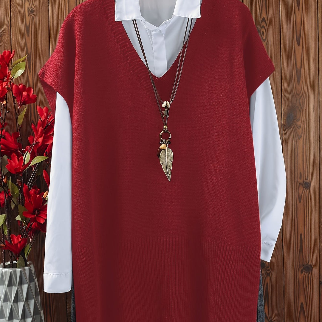 Eliana – Plus Size Top mit V-Ausschnitt & Schlitzsaum