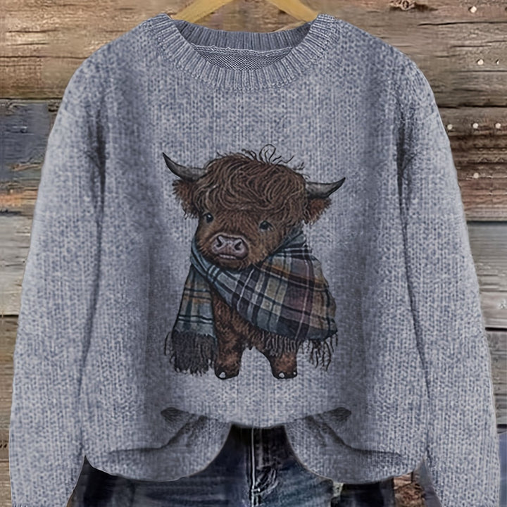 Cambri – Pullover mit Highland-Kuh-Print und Colour-Block-Design