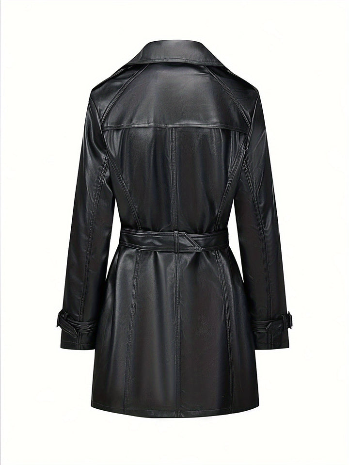 Faye – Eleganter Damen-Veganer Leder-Trenchcoat mit Gürtel