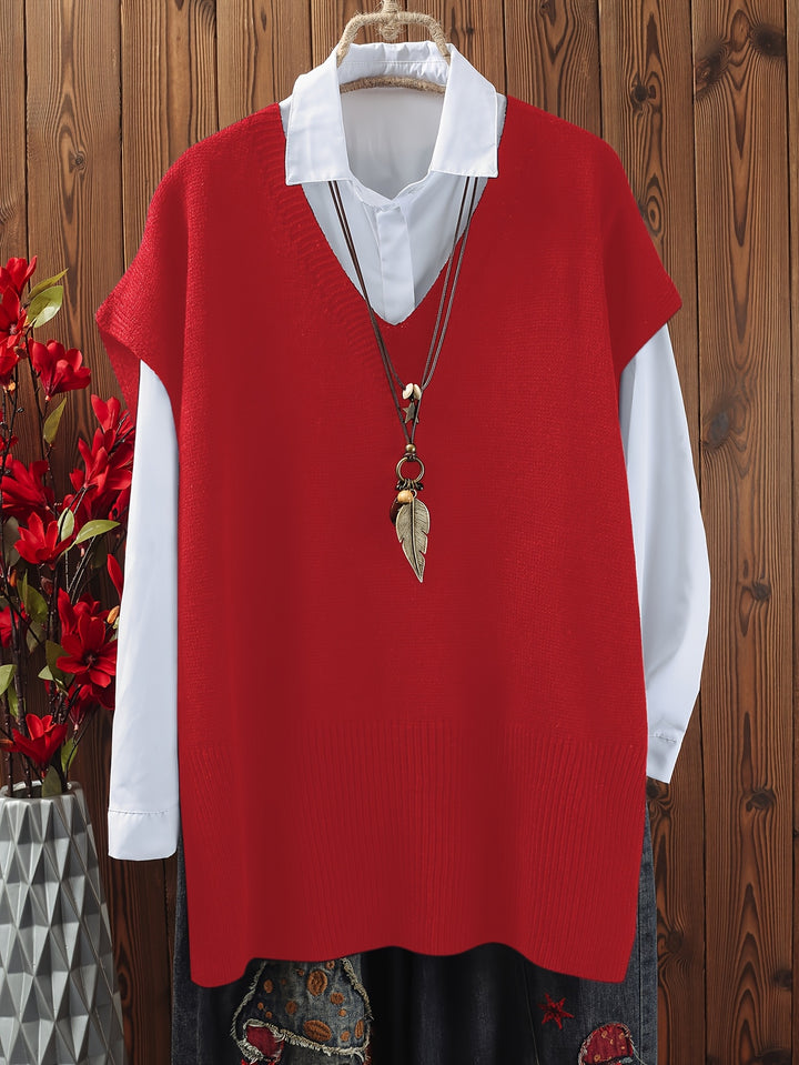 Eliana – Plus Size Top mit V-Ausschnitt & Schlitzsaum