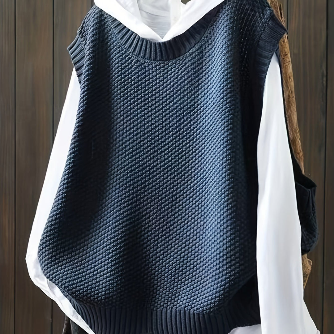 Inara – Damen ärmellose Strickweste mit Rundhalsausschnitt