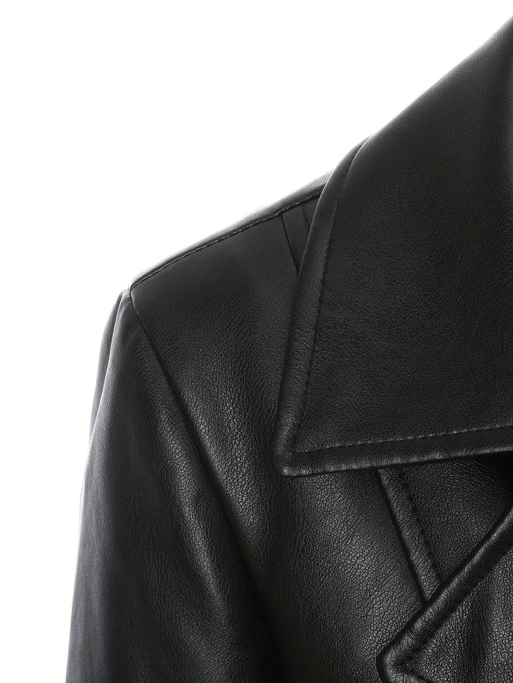 Atara – Eleganter PU-Veganer Ledermantel mit Revers & A-Linien-Schnitt