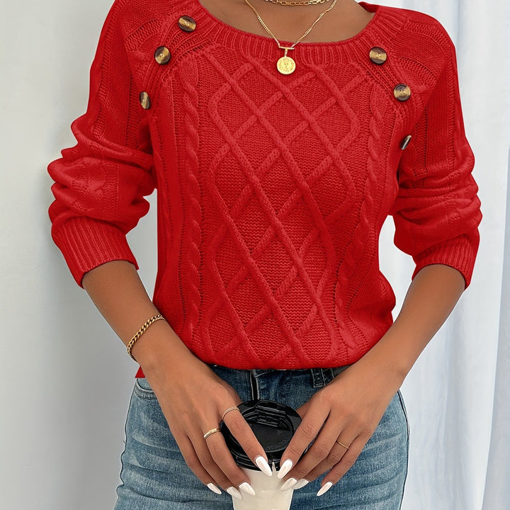 Ramona | Kabelstrick-Pullover mit langem Arm und Rundhalsausschnitt