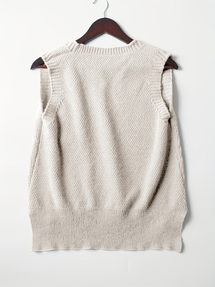 Larissa – Vintage-Style V-Ausschnitt-Strickweste mit Dipped Hem