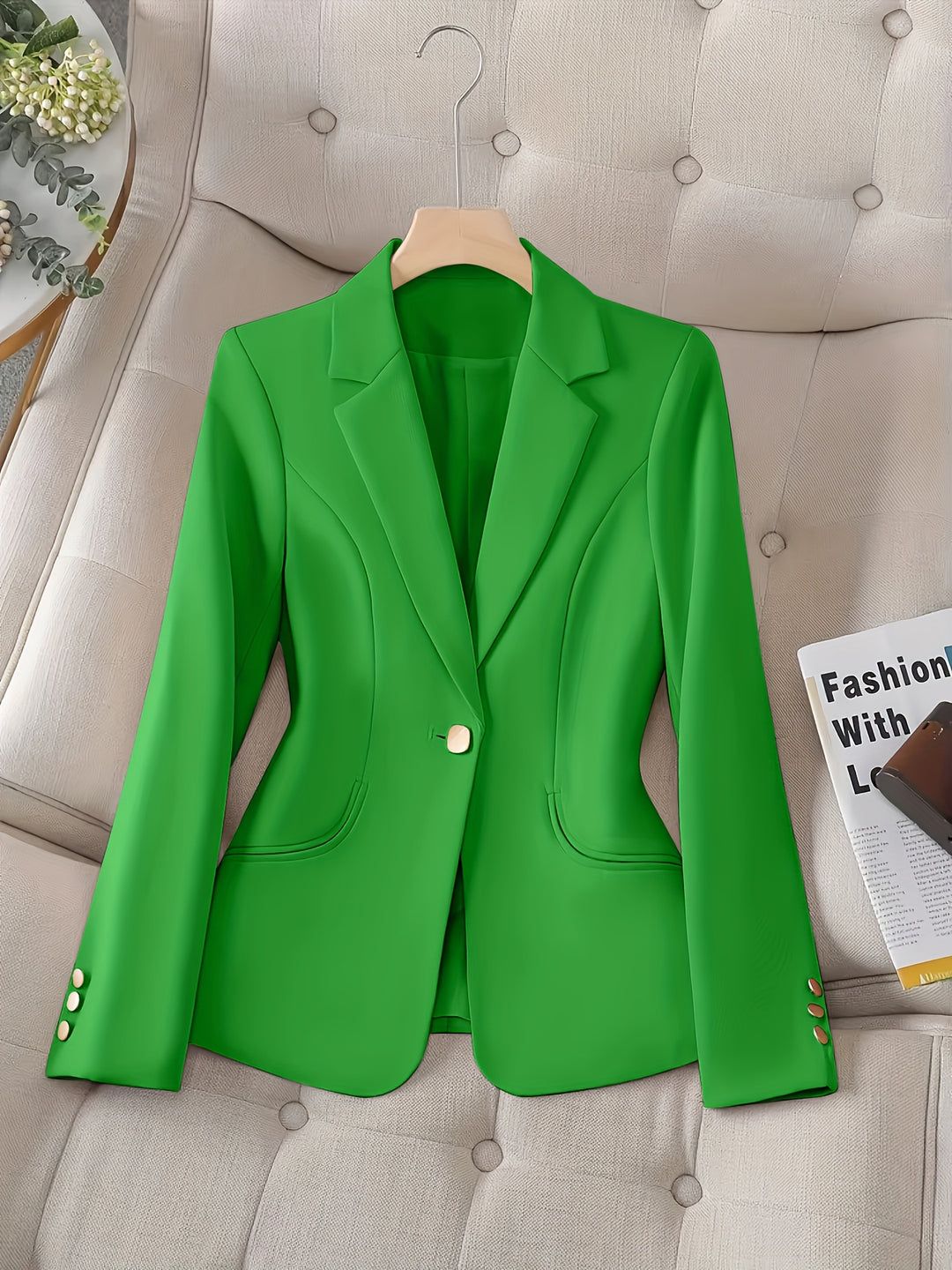 Cailin – einfarbige Damenjacke mit Knopfdetails und langen Ärmeln