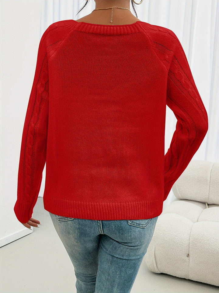 Ramona | Kabelstrick-Pullover mit langem Arm und Rundhalsausschnitt