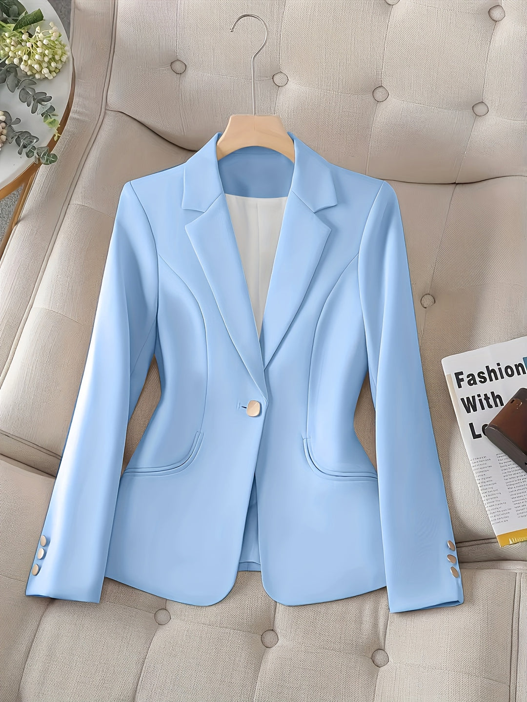 Cailin – einfarbige Damenjacke mit Knopfdetails und langen Ärmeln