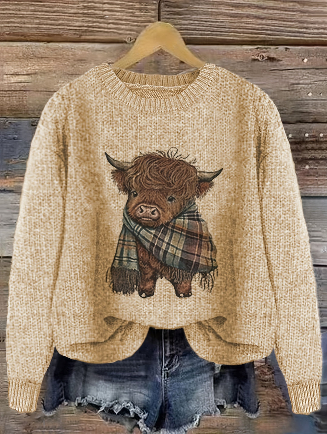 Cambri – Pullover mit Highland-Kuh-Print und Colour-Block-Design