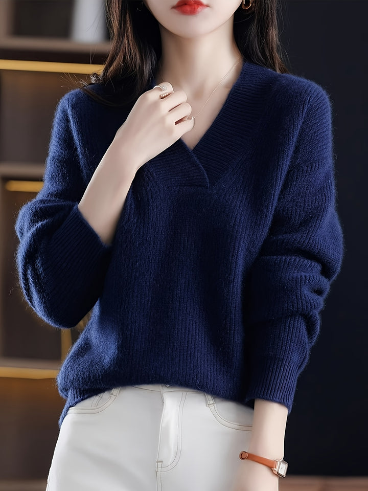 Amanda | Eleganter V-Ausschnitt-Pullover aus Strick