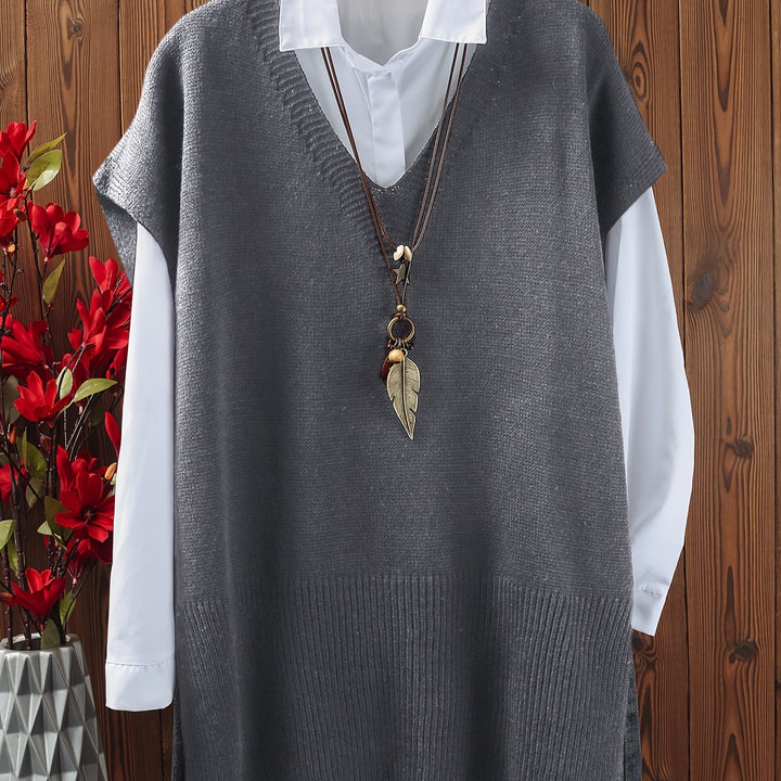 Eliana – Plus Size Top mit V-Ausschnitt & Schlitzsaum