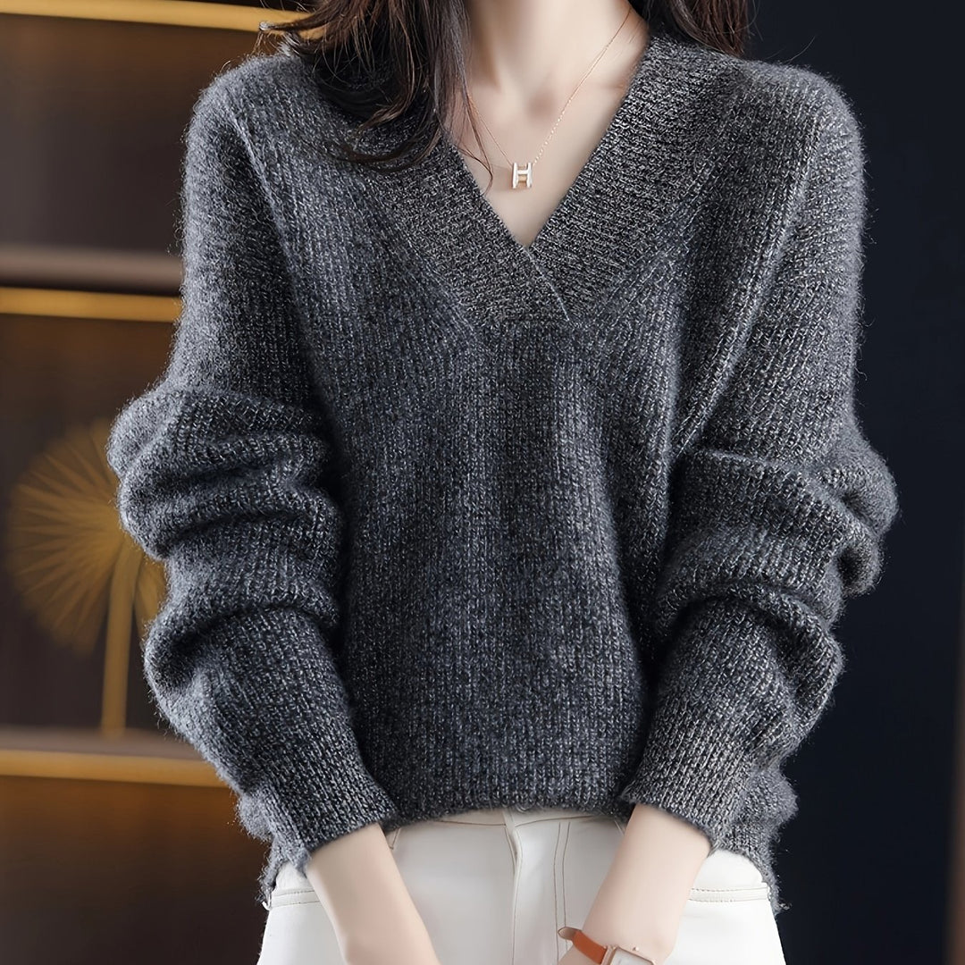Amanda | Eleganter V-Ausschnitt-Pullover aus Strick