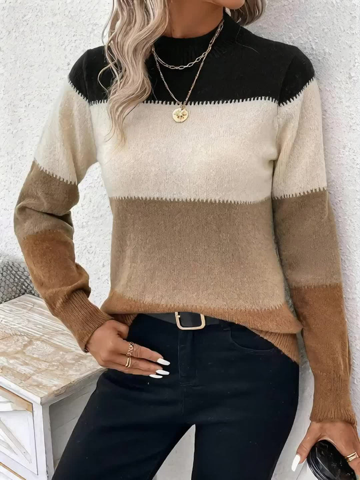 Svenja | Farbblock-Pullover mit Stehkragen & langen Ärmeln
