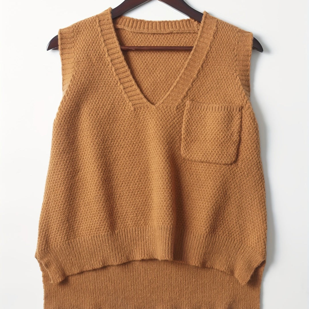 Larissa – Vintage-Style V-Ausschnitt-Strickweste mit Dipped Hem