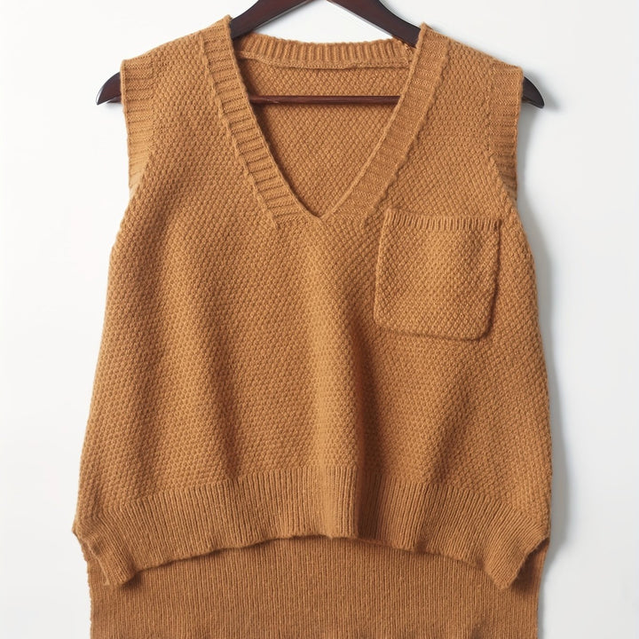 Larissa – Vintage-Style V-Ausschnitt-Strickweste mit Dipped Hem