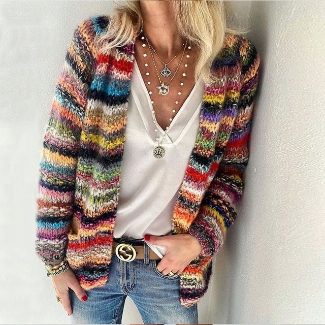 Catherine | Gemütliche mehrfarbige Strickjacke aus Baumwolle