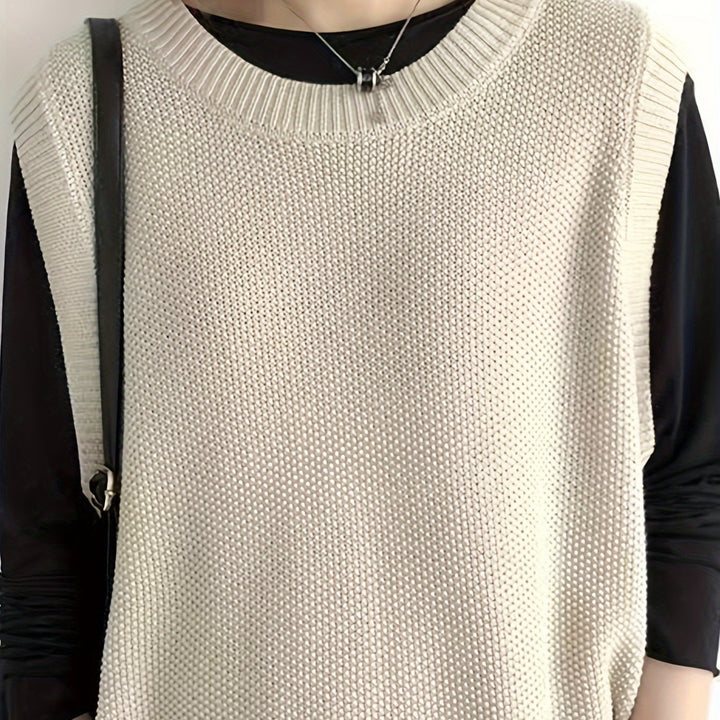 Inara – Damen ärmellose Strickweste mit Rundhalsausschnitt