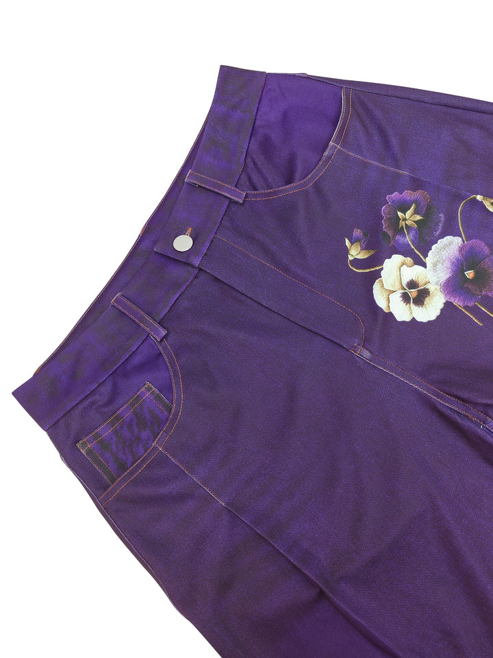 Elsje – Damen-Jeans mit weitem Bein und Vintage-Blumenmuster