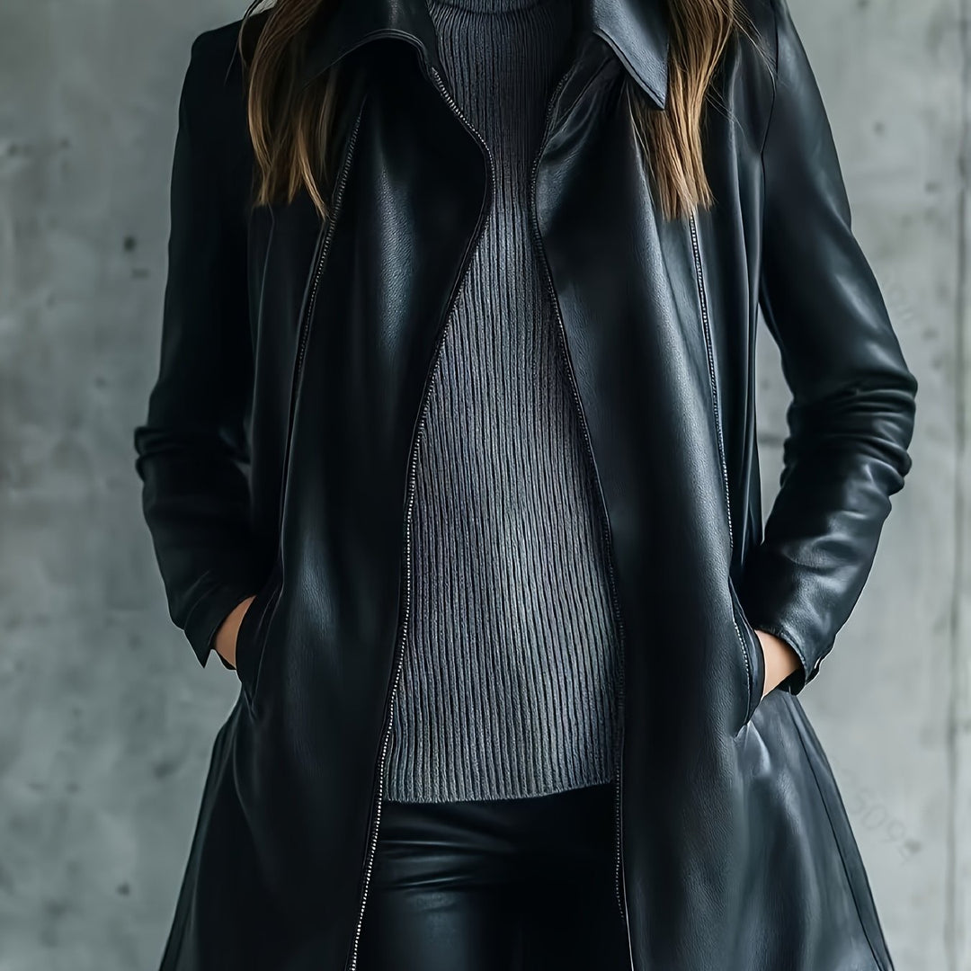 Waverly – Lässige PU-Veganer Lederjacke mit quadratischem Ausschnitt & Taillengürtel