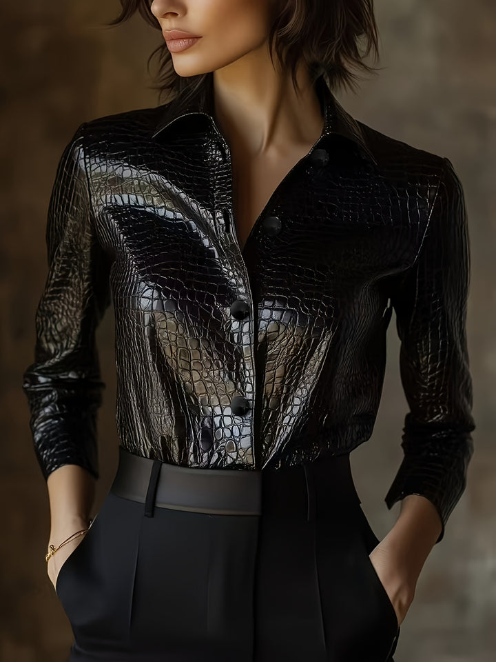 Samara – Schwarze Jacke mit Krokoprägung & lässigem Schnitt