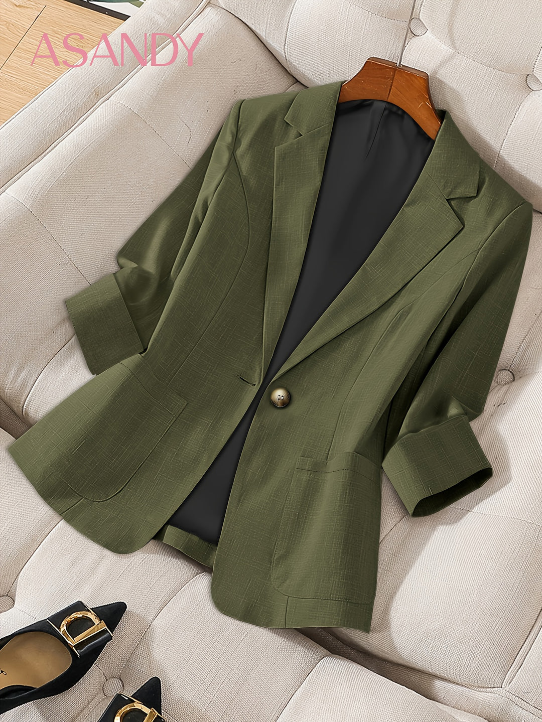 Anisa – Damenjacke in Uni-Farbe mit Knopfleiste und Taschen
