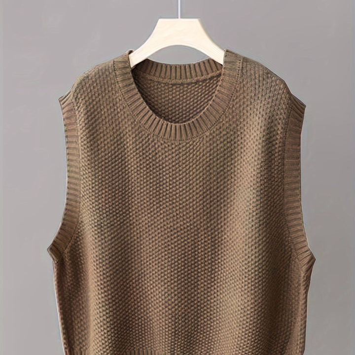 Inara – Damen ärmellose Strickweste mit Rundhalsausschnitt