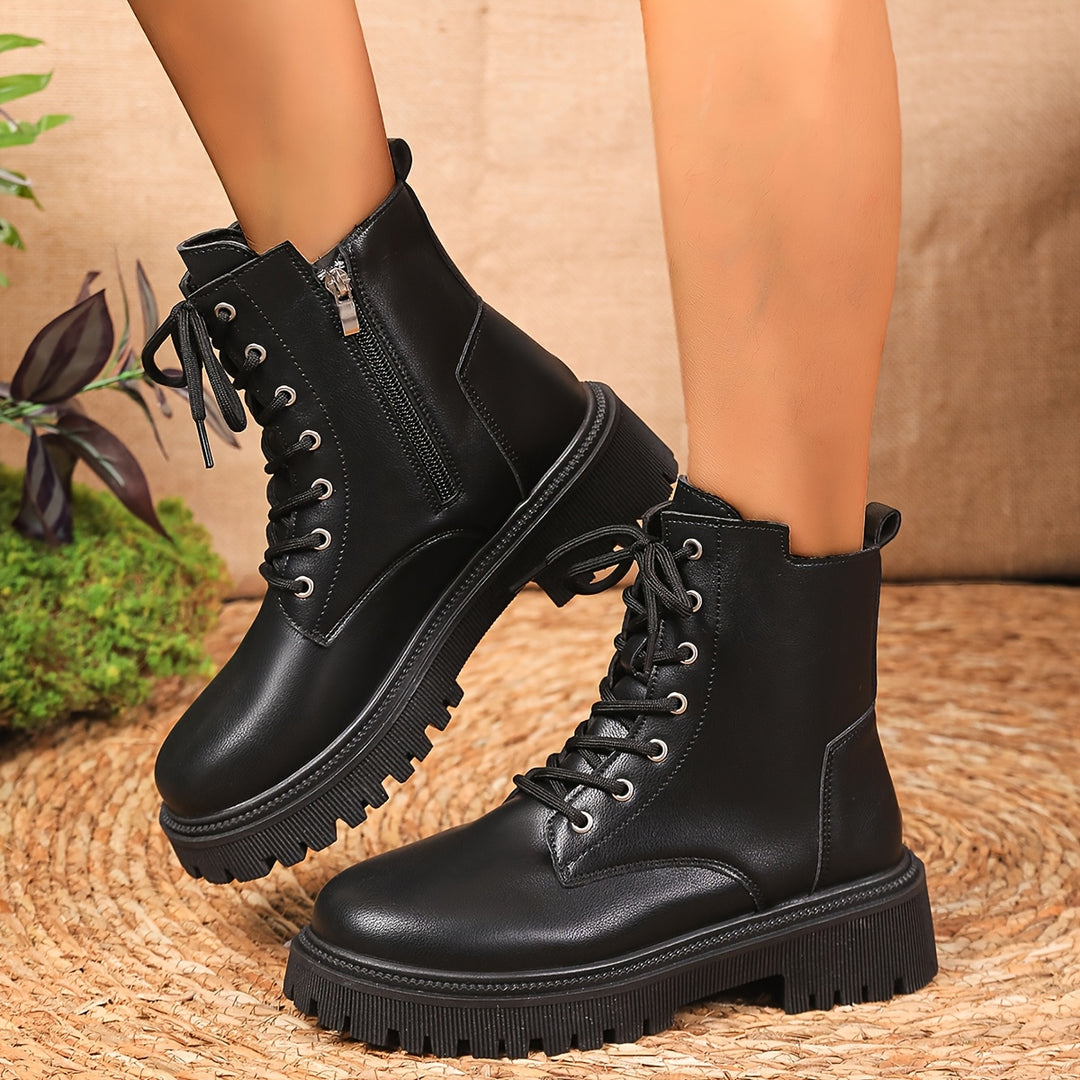 Amity – Schwarze Plateau Combat Boots mit Schnürung & dicker Sohle