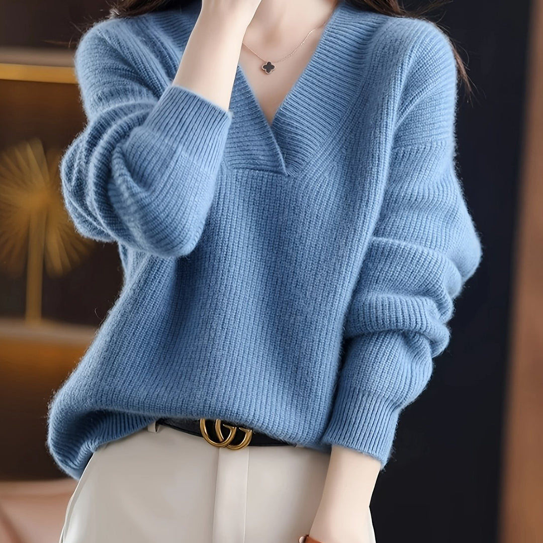 Amanda | Eleganter V-Ausschnitt-Pullover aus Strick