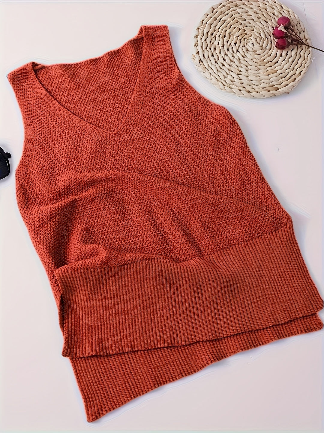 Joline – Damen V-Ausschnitt Strick-Top in Solid Teal