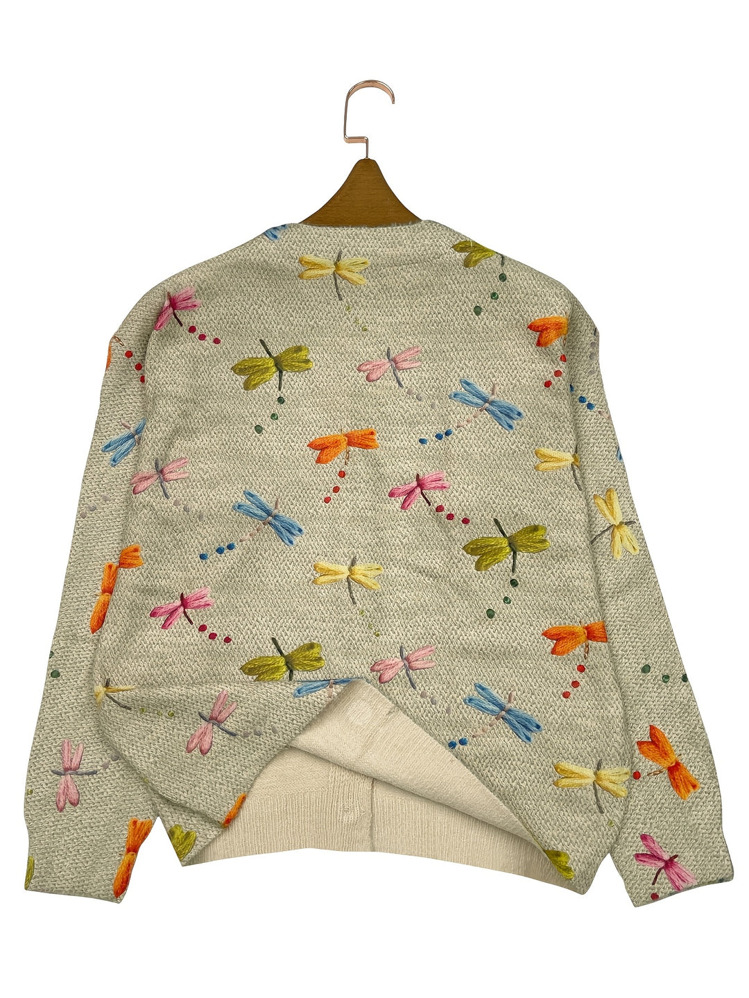 Mayumi – Damen V-Ausschnitt-Cardigan mit Insektenprint und gewebter Optik