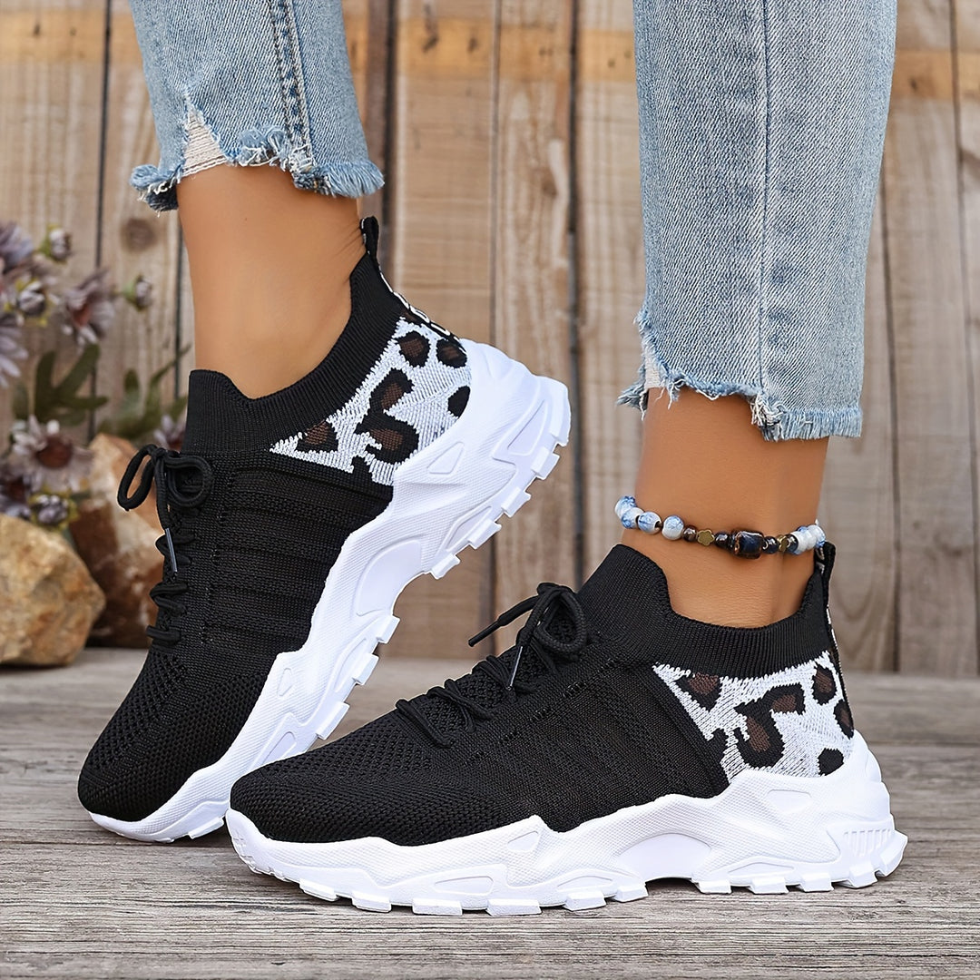 Grettina – Sportliche Leoprint Sneakers mit atmungsaktivem Strick & Plateausohle