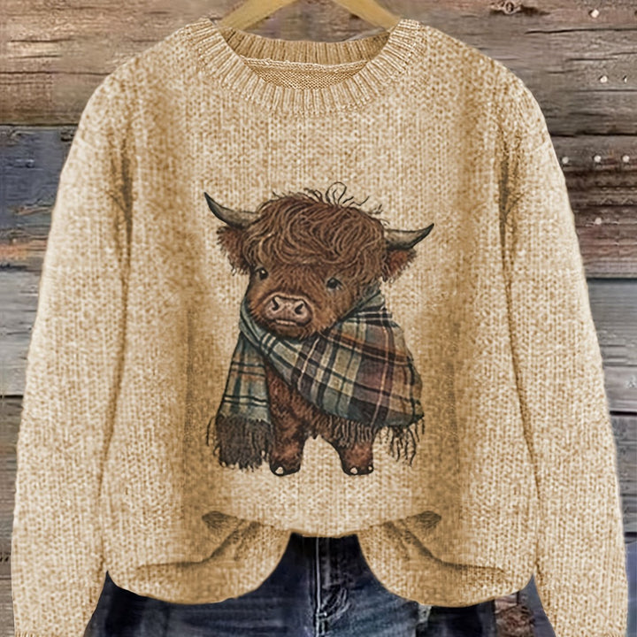 Cambri – Pullover mit Highland-Kuh-Print und Colour-Block-Design