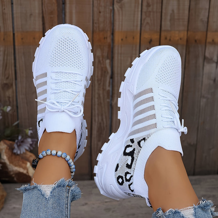 Grettina – Sportliche Leoprint Sneakers mit atmungsaktivem Strick & Plateausohle