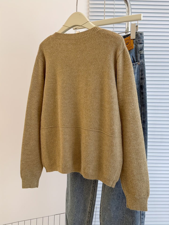 Samira – Damen Cardigan mit großen Knöpfen & Taschen in Beige