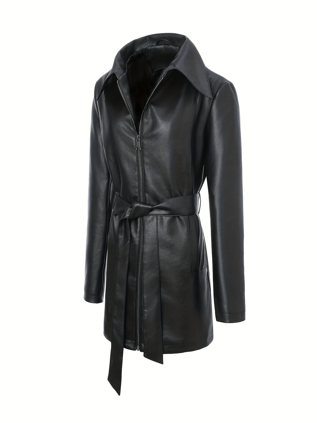 Waverly – Lässige PU-Veganer Lederjacke mit quadratischem Ausschnitt & Taillengürtel