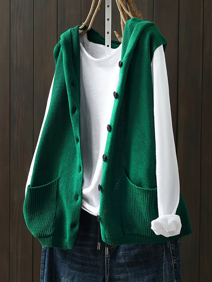 Medina – Retro-Style Cardigan mit Kapuze, Knopfleiste & Taschen