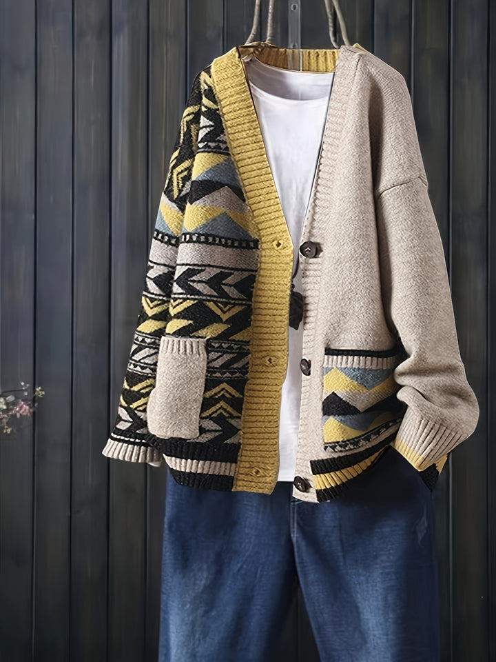 Viola – Stylischer V-Ausschnitt-Cardigan mit Muster