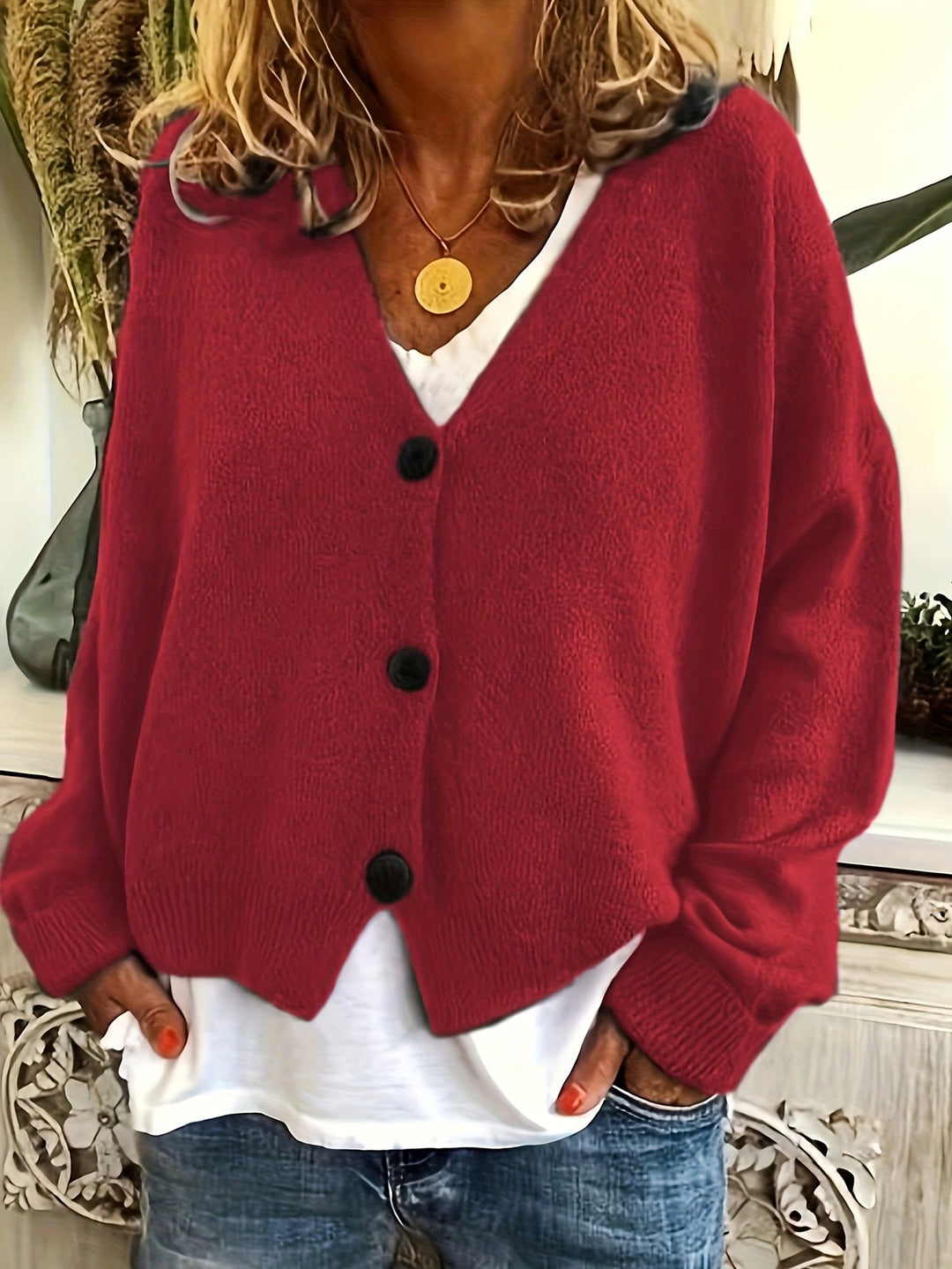 Sorel – Elegante Damen-V-Ausschnitt-Cardigan mit Knopfleiste