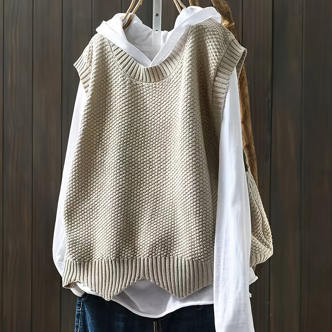 Inara – Damen ärmellose Strickweste mit Rundhalsausschnitt