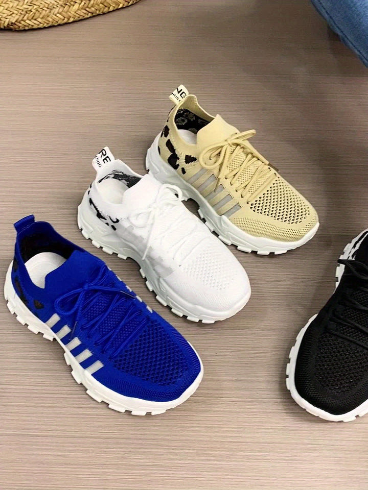 Grettina – Sportliche Leoprint Sneakers mit atmungsaktivem Strick & Plateausohle