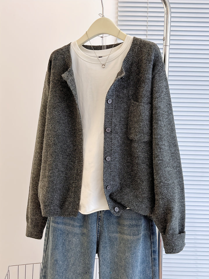 Anja – Lockerer Cardigan mit Knopfleiste & Taschen