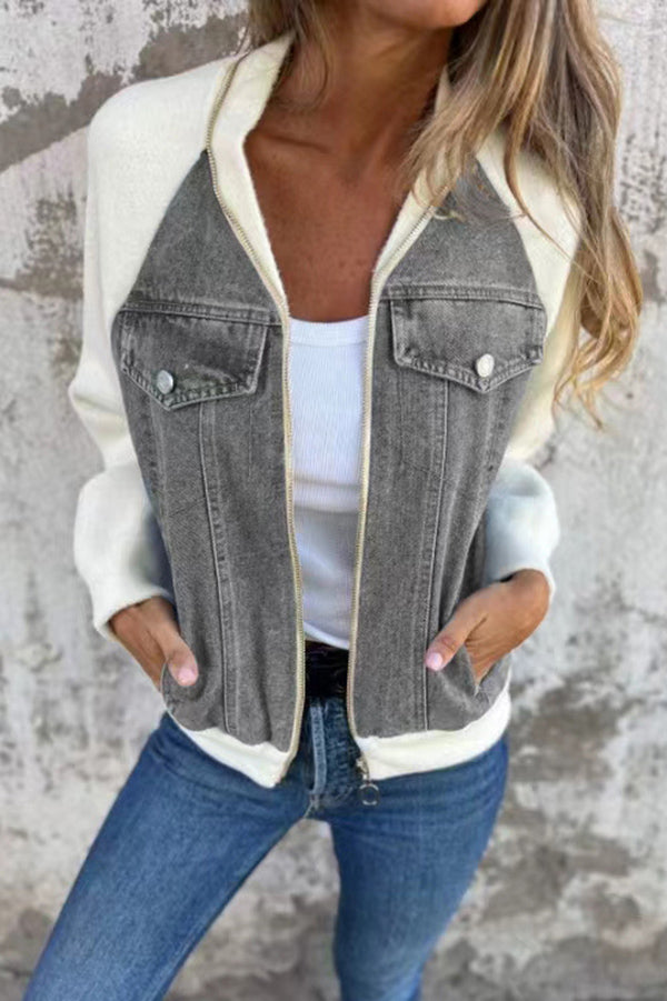 Larissa | Modische Casual-Denim-Jacke mit Zipper-Taschen