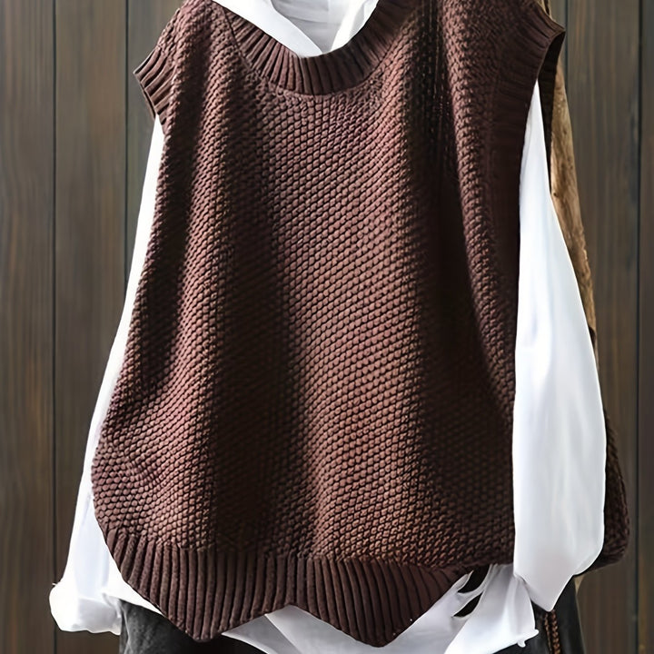 Inara – Damen ärmellose Strickweste mit Rundhalsausschnitt