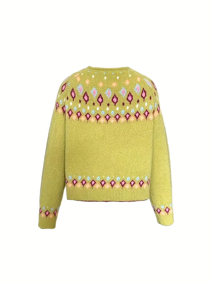 Geneva – Damen V-Ausschnitt-Cardigan mit geometrischem Fair-Isle-Muster