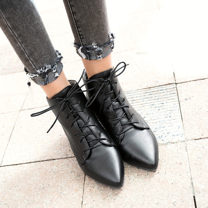 Damen Kitten Heel Ankle Boots, Mode Spitze Schnürschuhe, Vielseitige Jazz Tanzschuhe