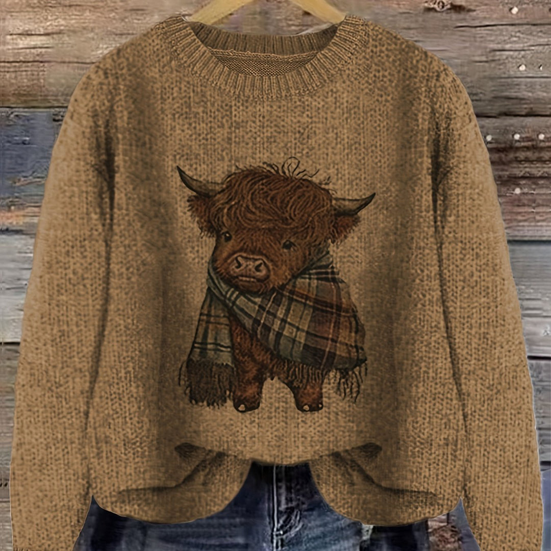 Cambri – Pullover mit Highland-Kuh-Print und Colour-Block-Design