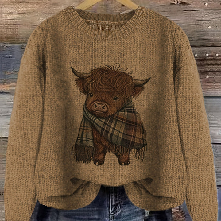 Cambri – Pullover mit Highland-Kuh-Print und Colour-Block-Design