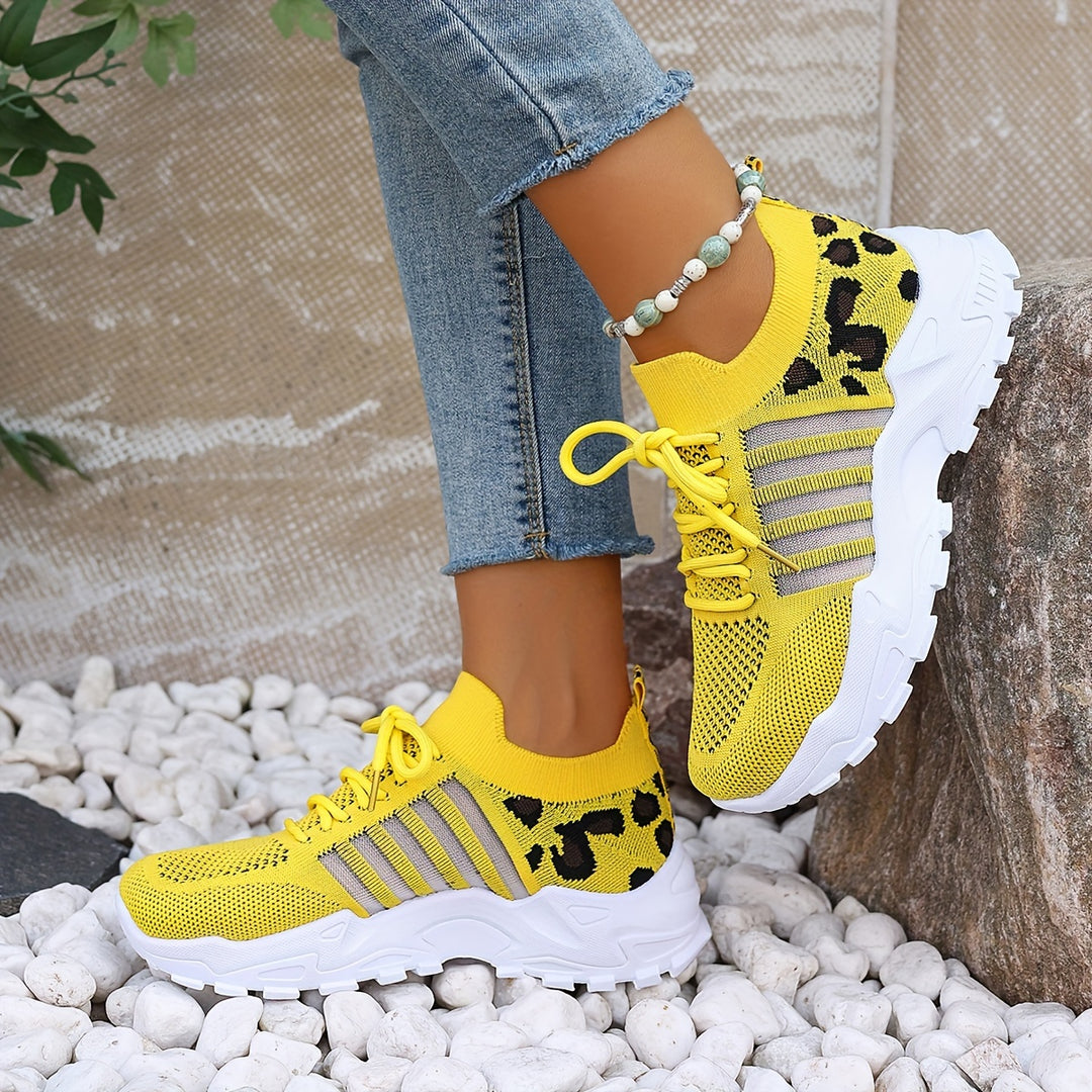 Grettina – Sportliche Leoprint Sneakers mit atmungsaktivem Strick & Plateausohle