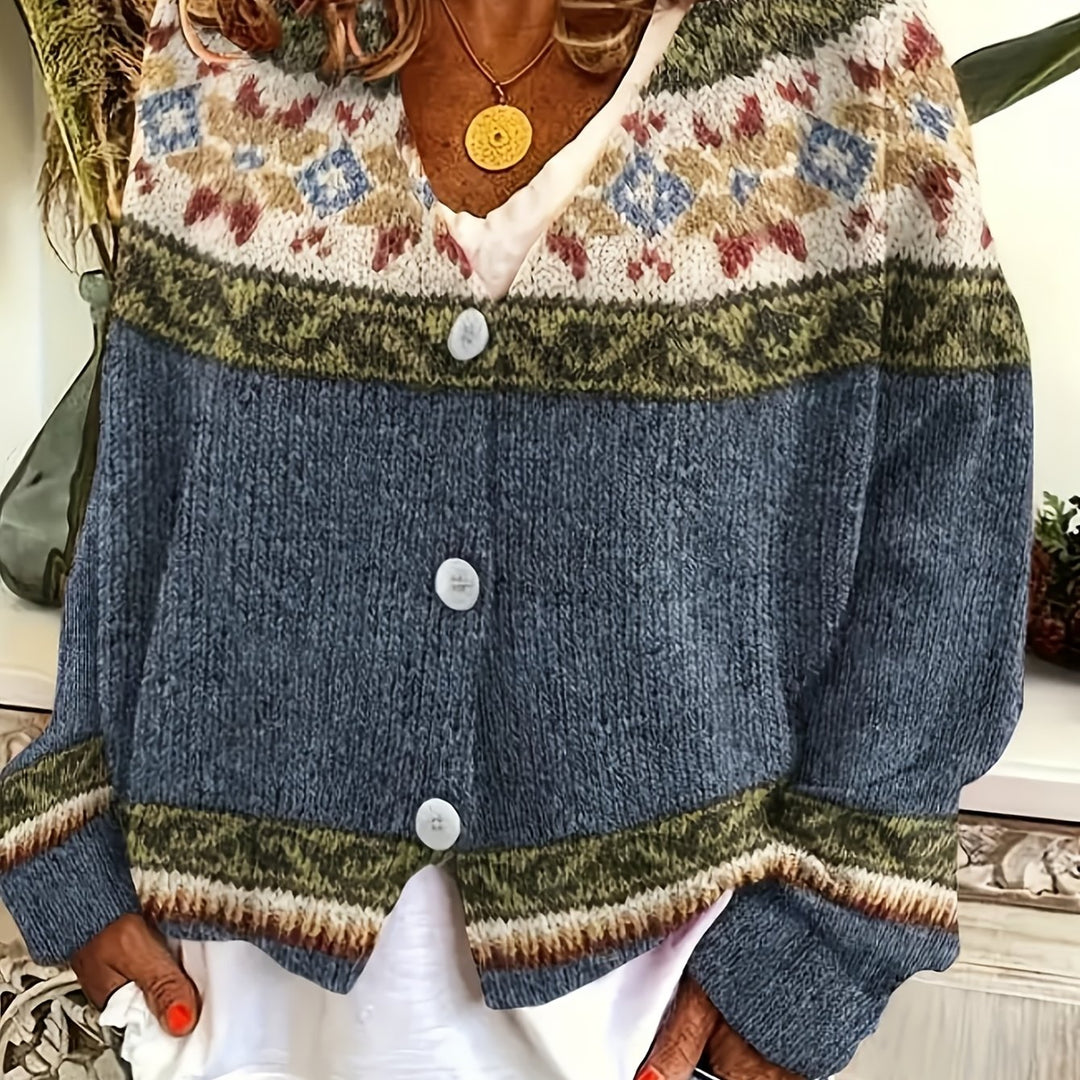Liezel – Damen Color-Block-Cardigan mit gestreiftem Design