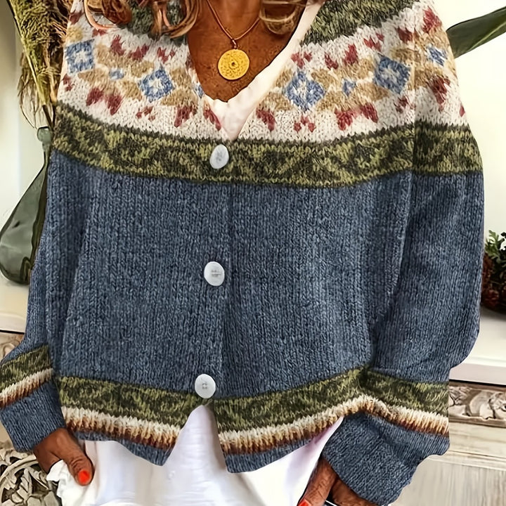 Liezel – Damen Color-Block-Cardigan mit gestreiftem Design